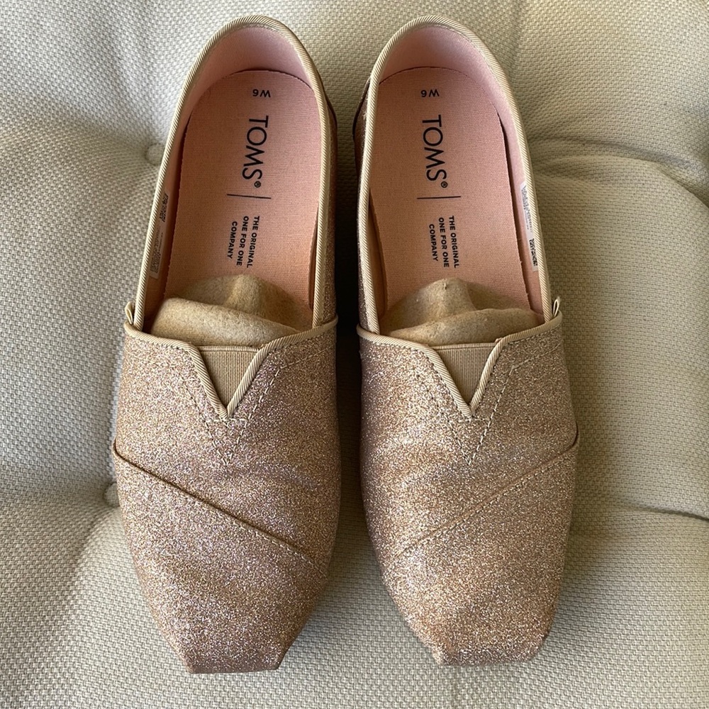 Tom's glitter slip ons